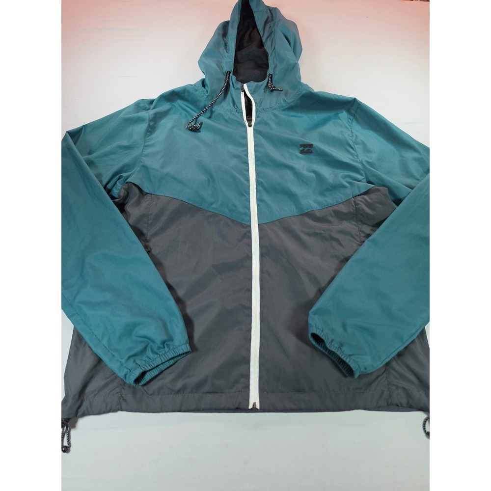 Billabong Mens Windbreaker Jacket Teal Grey Full Zip Hooded M7037NEW Size Medium